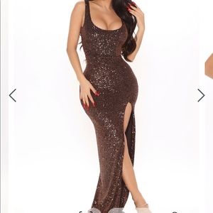Brown Sequin Formal Maxi Dress